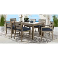 Lake Tahoe Gray 7 Pc Rectangle Outdoor Dining Set with Indigo Cushions