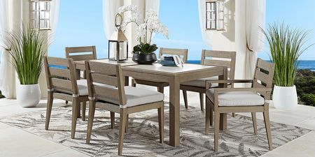 Lake Tahoe Gray 7 Pc Rectangle Outdoor Dining Set with Seagull Cushions