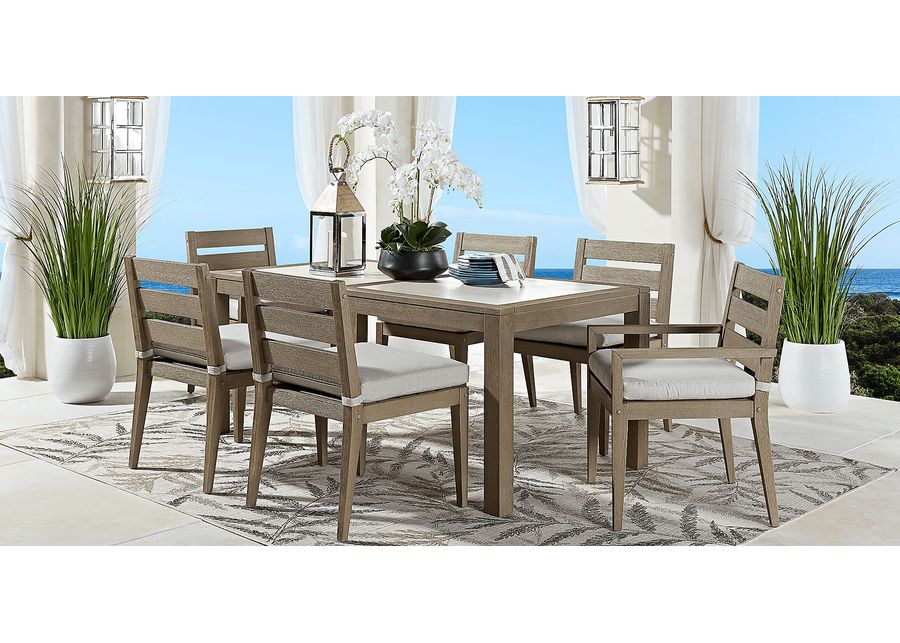 Lake Tahoe Gray 7 Pc Rectangle Outdoor Dining Set with Seagull Cushions