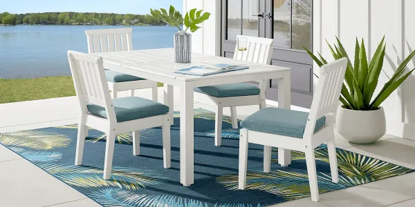 Eastlake White 5 Pc 71 in. Rectangle Outdoor Dining Set with Breeze Cushions