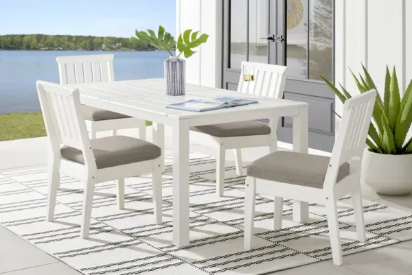 Eastlake White 5 Pc 71 in. Rectangle Outdoor Dining Set with Mushroom Cushions