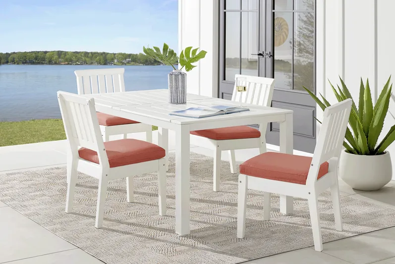 Eastlake White 5 Pc 71 in. Rectangle Outdoor Dining Set with Persimmon Cushions