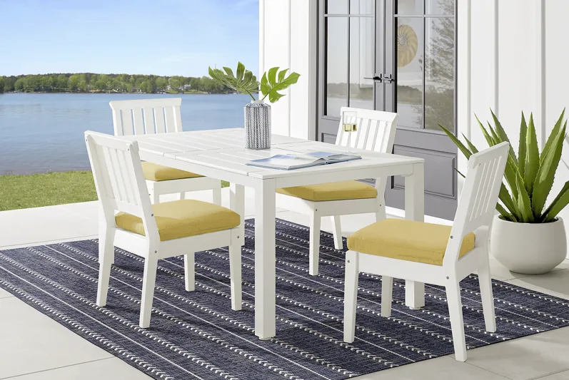 Eastlake White 5 Pc 71 in. Rectangle Outdoor Dining Set with Buttercup Cushions