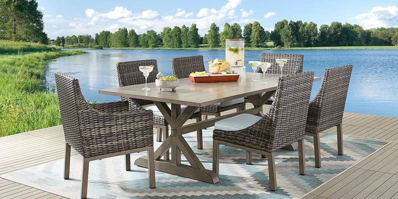 Montecello Gray 9 Pc 105 in. Rectangle Outdoor Dining Set with Mist Cushions