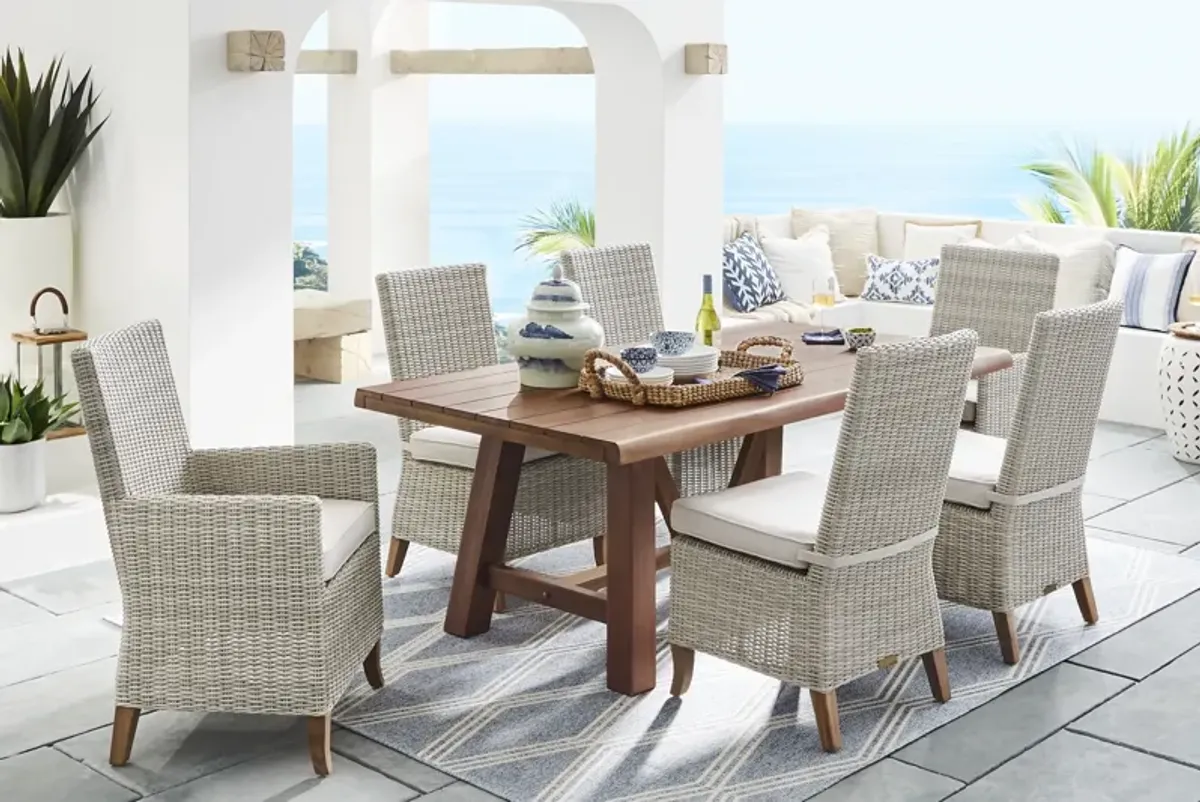 Patmos Tan 7 Pc 78 in. Rectangle Outdoor Dining Set With Linen Cushions