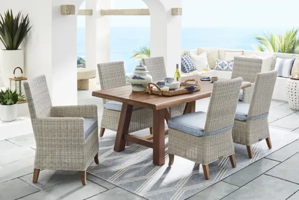 Patmos Tan 7 Pc 78 in. Rectangle Outdoor Dining Set With Steel Cushions