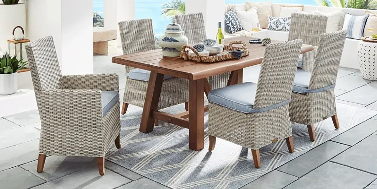 Patmos Tan 7 Pc 78 in. Rectangle Outdoor Dining Set With Steel Cushions