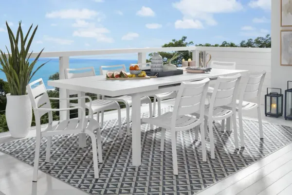 Park Walk White 9 Pc 73 - 97 in. Rectangle Extension Outdoor Dining Set with White Chairs