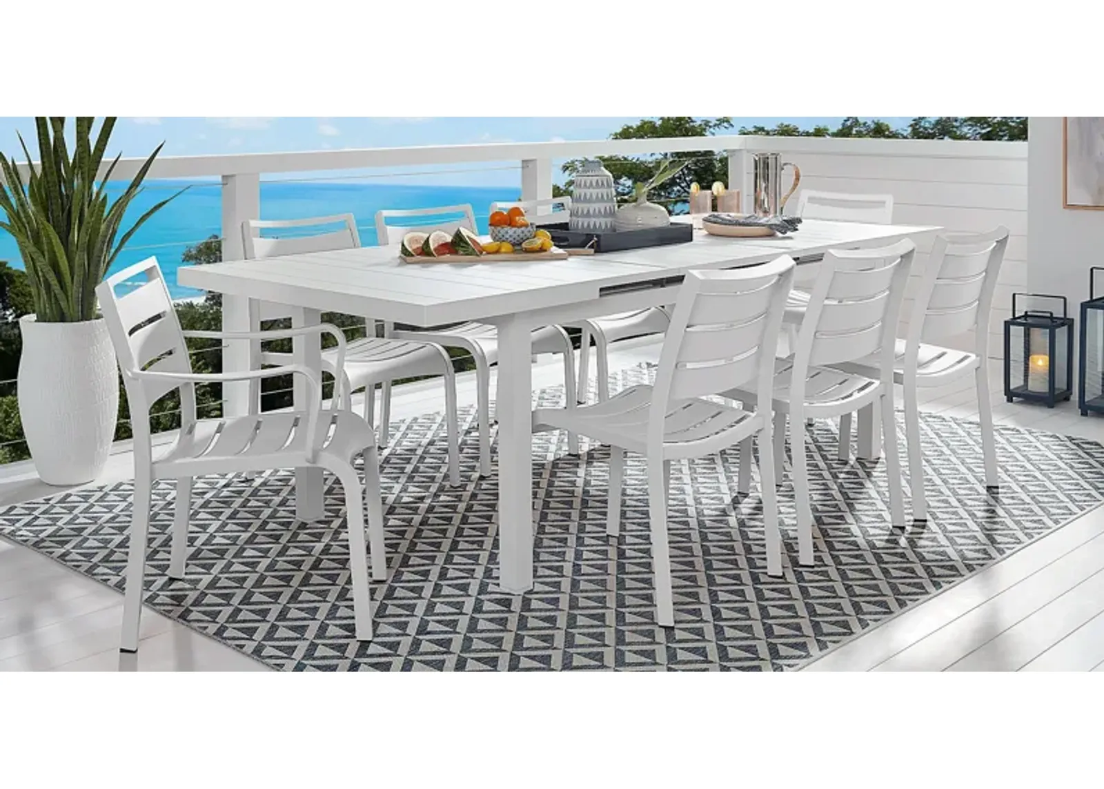 Park Walk White 9 Pc 73 - 97 in. Rectangle Extension Outdoor Dining Set with White Chairs