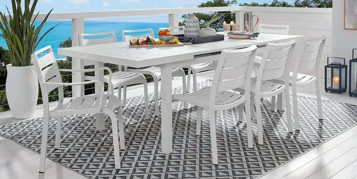 Park Walk White 9 Pc 73 - 97 in. Rectangle Extension Outdoor Dining Set with White Chairs