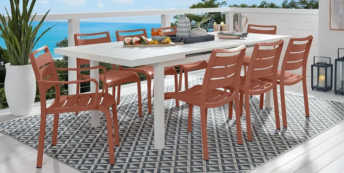 Park Walk White 9 Pc 73 - 97 in. Rectangle Extension Outdoor Dining Set with Coral Chairs