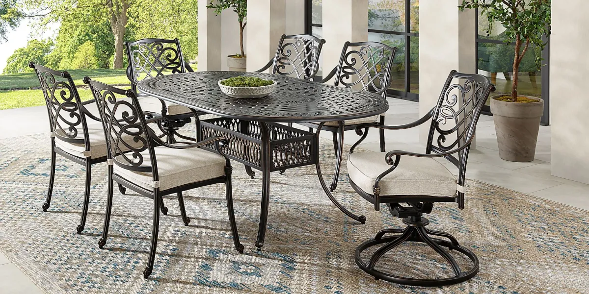 Carina Bronze 7 Pc Oval Outdoor Dining Set with Desert Cushions