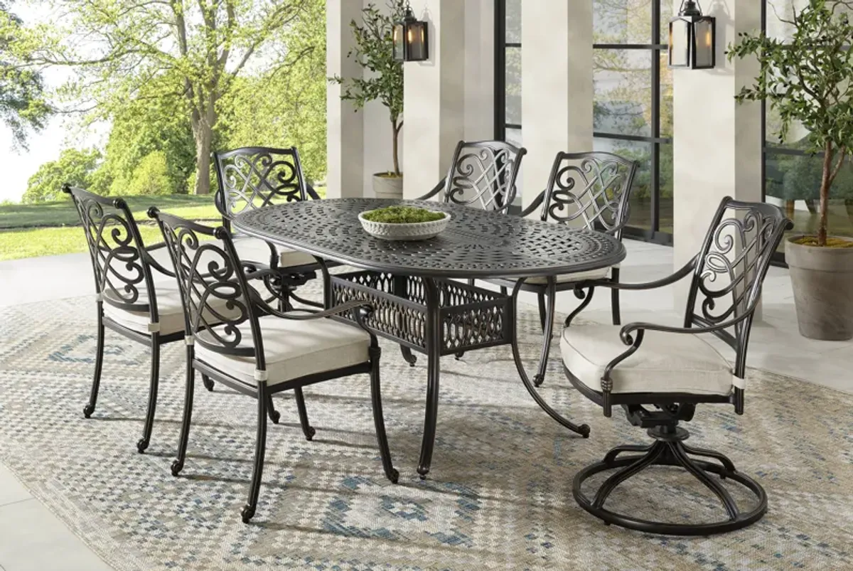 Carina Bronze 7 Pc Oval Outdoor Dining Set with Desert Cushions