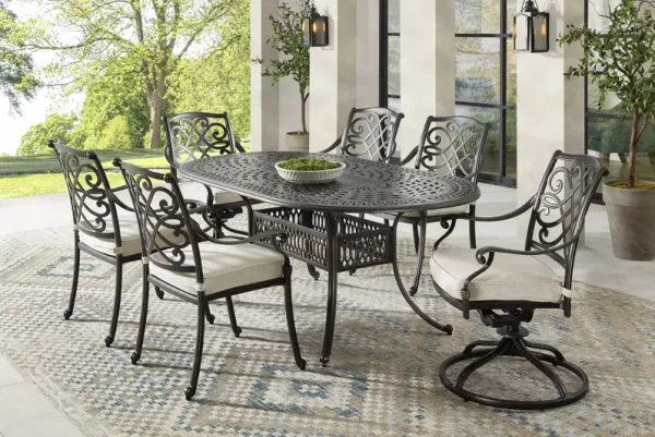 Carina Bronze 7 Pc Oval Outdoor Dining Set with Desert Cushions