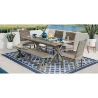 Siesta Key Gray 6 Pc Rectangle Outdoor Dining Set with Twine Cushions