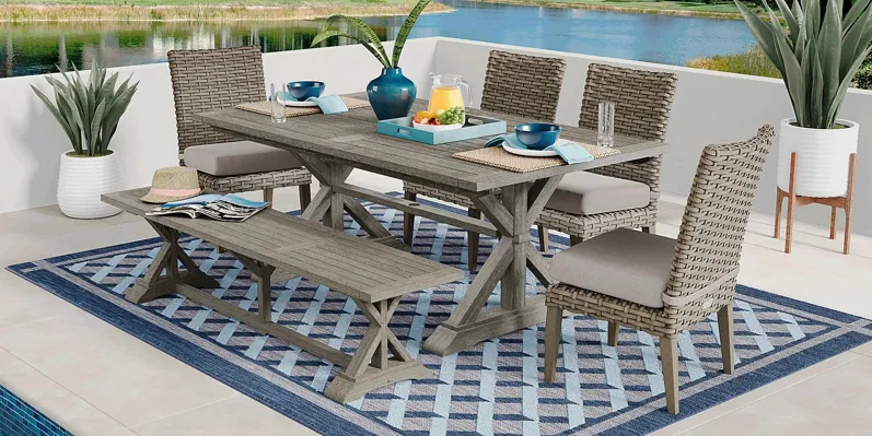 Siesta Key Gray 6 Pc Rectangle Outdoor Dining Set with Twine Cushions