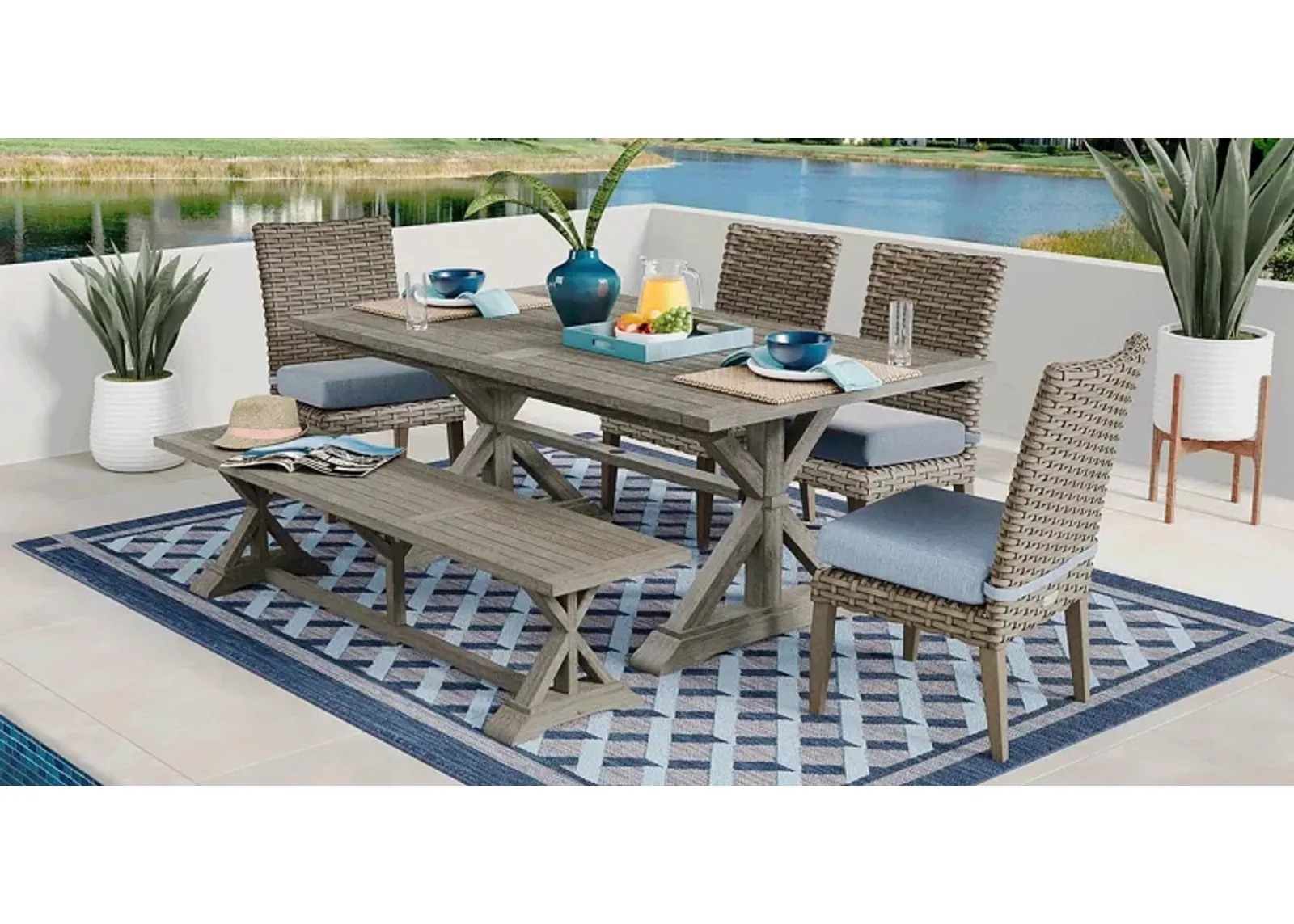 Siesta Key Gray 6 Pc Rectangle Outdoor Dining Set with Steel Cushions