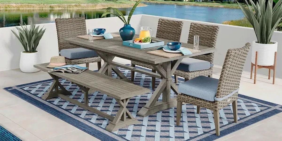 Siesta Key Gray 6 Pc Rectangle Outdoor Dining Set with Steel Cushions