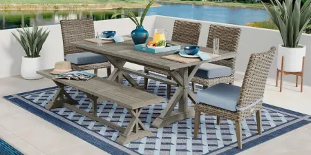 Siesta Key Gray 6 Pc Rectangle Outdoor Dining Set with Steel Cushions
