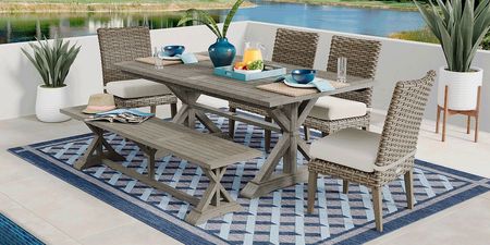Siesta Key Gray 6 Pc Rectangle Outdoor Dining Set with Linen Cushions