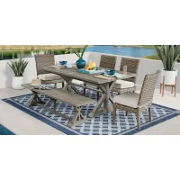 Siesta Key Gray 6 Pc Rectangle Outdoor Dining Set with Linen Cushions