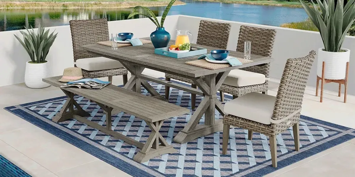 Siesta Key Gray 6 Pc Rectangle Outdoor Dining Set with Linen Cushions