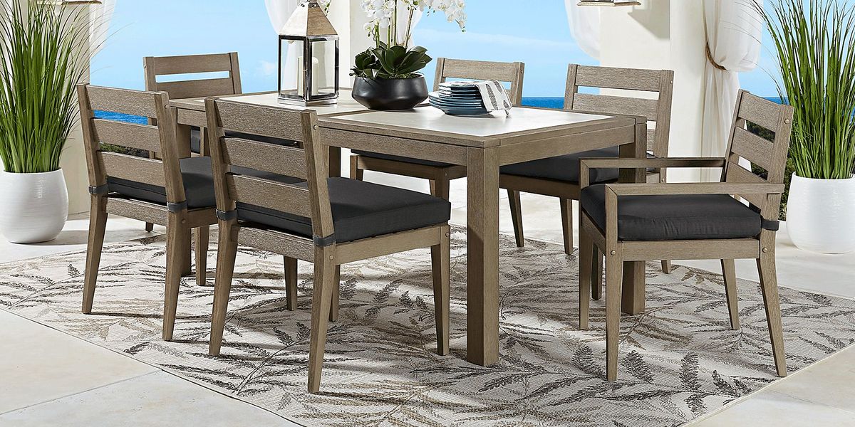 Lake Tahoe Gray 5 Pc Rectangle Outdoor Dining Set with Charcoal Cushions