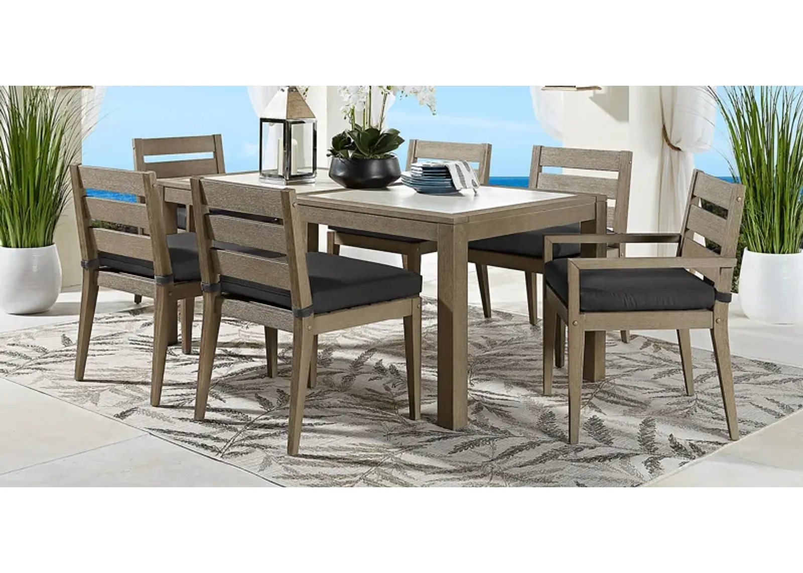 Lake Tahoe Gray 5 Pc Rectangle Outdoor Dining Set with Charcoal Cushions