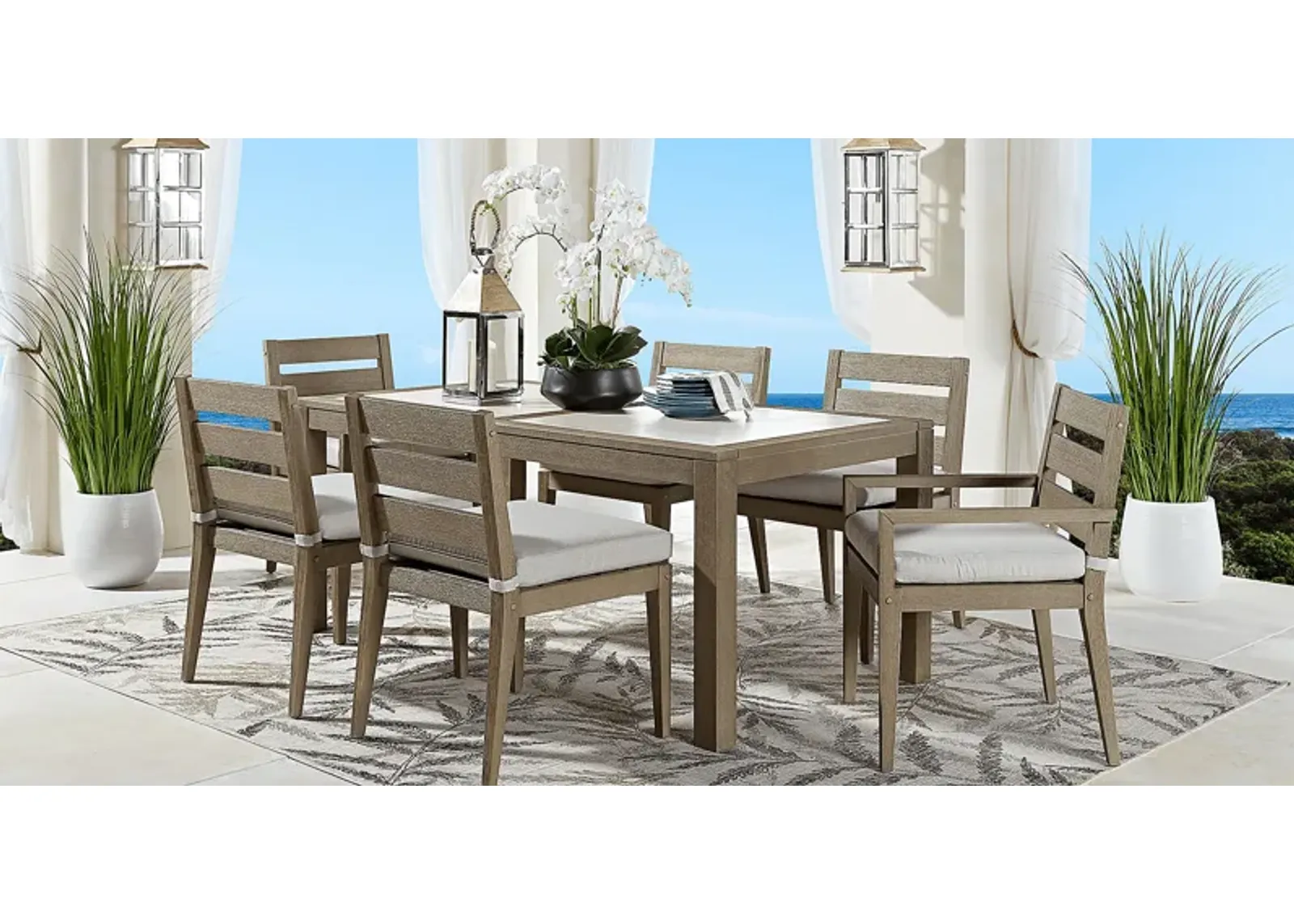 Lake Tahoe Gray 5 Pc Rectangle Outdoor Dining Set with Seagull Cushions