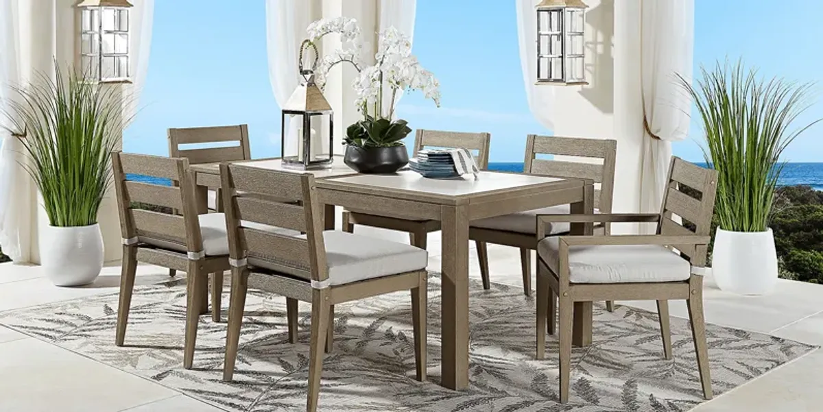 Lake Tahoe Gray 5 Pc Rectangle Outdoor Dining Set with Seagull Cushions