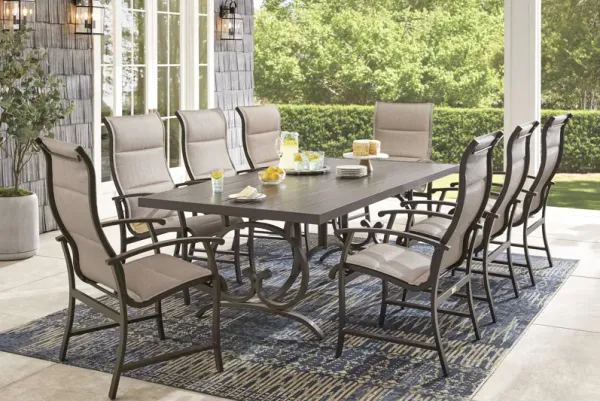 Lake Breeze Aged Bronze 9 Pc Outdoor 90 in. Rectangle Dining Set with Sling Chairs