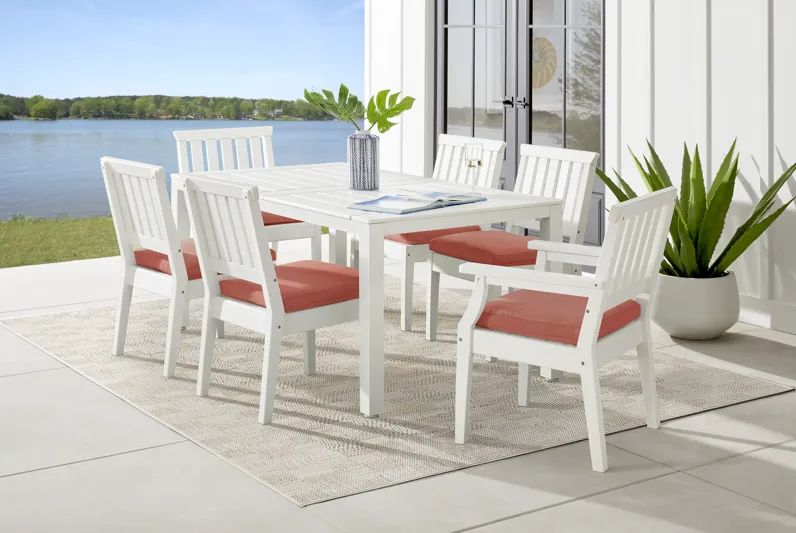 Eastlake White 7 Pc 71 in. Rectangle Outdoor Dining Set with Buttercup Cushions