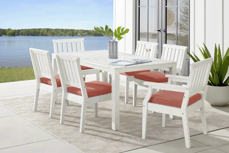 Eastlake White 7 Pc 71 in. Rectangle Outdoor Dining Set with Buttercup Cushions