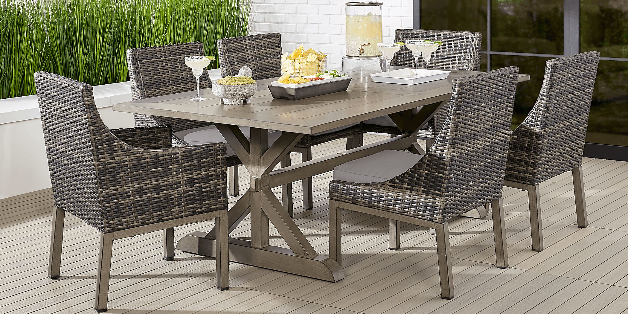 Montecello Gray 9 Pc 105 in. Rectangle Outdoor Dining Set with Silver Cushions