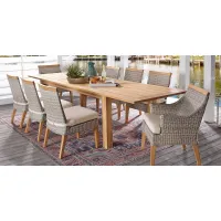 Hamptons Cove Teak 9 Pc Rectangle Outdoor Dining Set with Flax Cushions