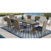 Siesta Key Gray 7 Pc Rectangle Outdoor Dining Set with Indigo Cushions