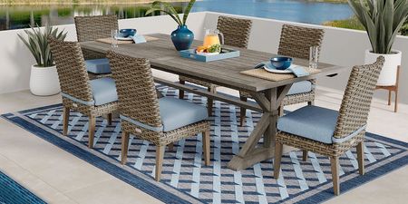 Siesta Key Gray 7 Pc Rectangle Outdoor Dining Set with Steel Cushions