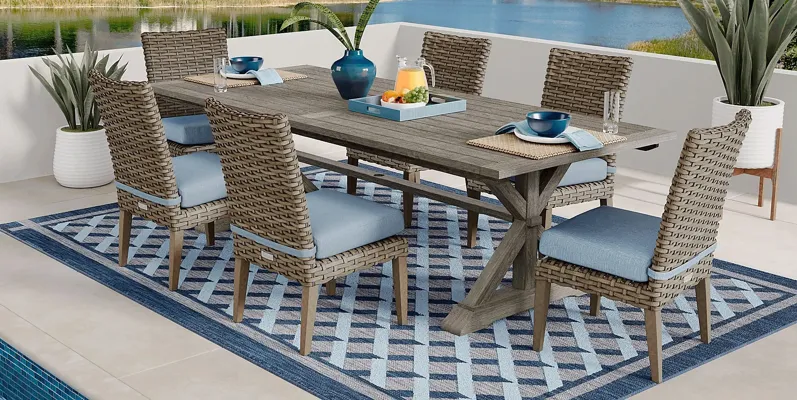 Siesta Key Gray 7 Pc Rectangle Outdoor Dining Set with Steel Cushions