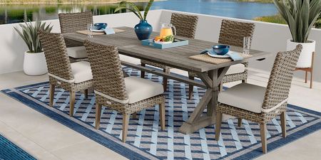 Siesta Key Gray 7 Pc Rectangle Outdoor Dining Set with Linen Cushions
