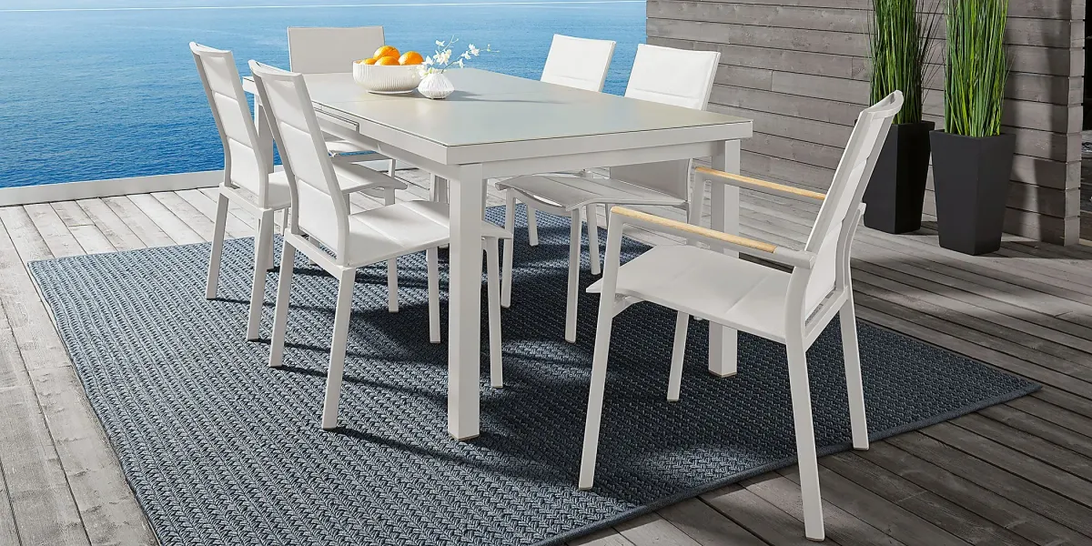 Solana White 5 Pc 71-94 in. Rectangle Outdoor Dining Set