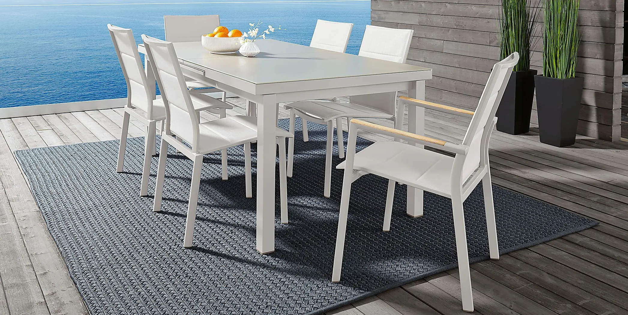 Solana White 5 Pc 71-94 in. Rectangle Outdoor Dining Set