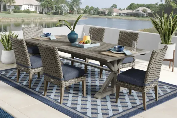 Siesta Key Gray 7 Pc Outdoor Dining Set with Ink Cushions