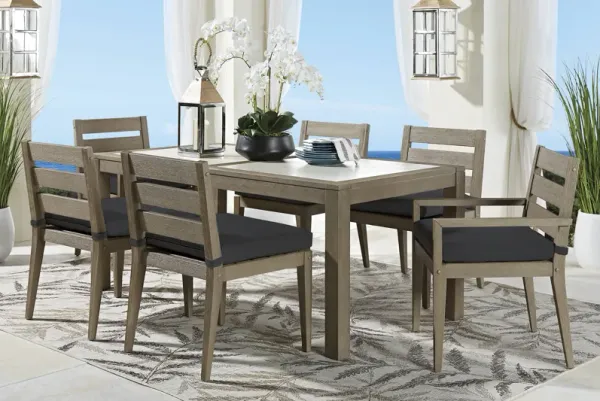 Lake Tahoe Gray 7 Pc Rectangle Outdoor Dining Set with Charcoal Cushions