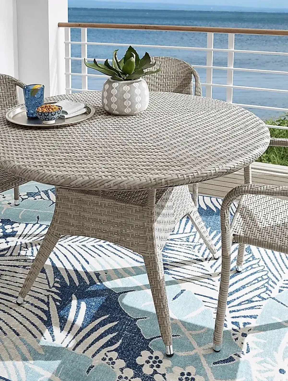 Bay Terrace Gray Wicker 48 in. Round Outdoor Dining Table