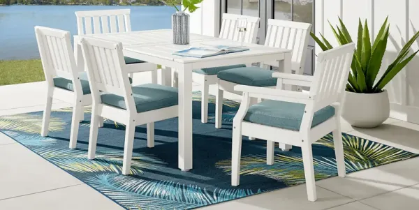 Eastlake White 7 Pc 71 in. Rectangle Outdoor Dining Set with Breeze Cushions