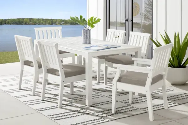 Eastlake White 7 Pc 71 in. Rectangle Outdoor Dining Set with Mushroom Cushions