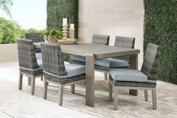 Montecello Gray 7 Pc Outdoor Dining Set with Azure Cushions