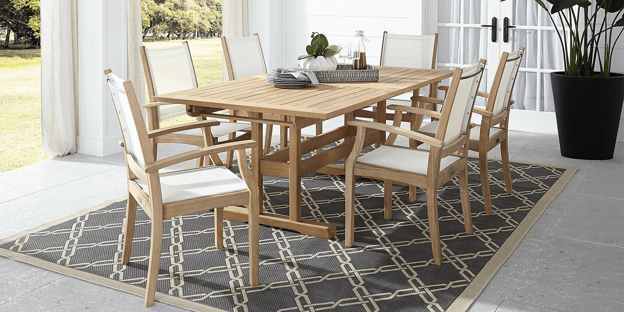 Pleasant Bay Teak 7 Pc Rectangle Extension Outdoor Dining Set