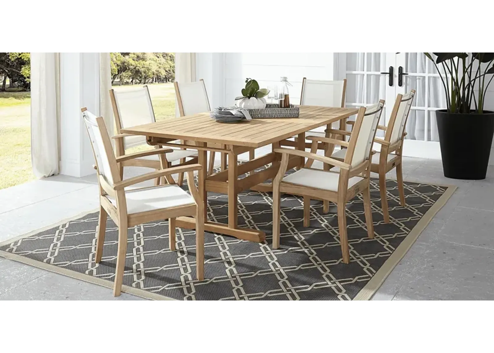 Pleasant Bay Teak 7 Pc Rectangle Extension Outdoor Dining Set