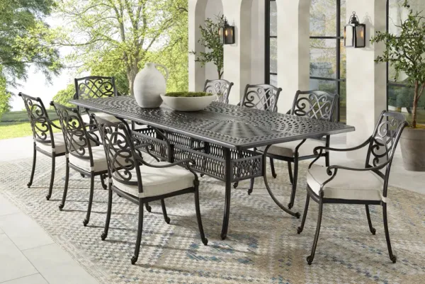 Carina Bronze 9 Pc 87-112 in. Rectangle Extension Outdoor Dining Set with Desert Cushions